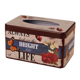 Tinplate Tissue Box Holder Vintage Facial Napkin Tissue Box Cover for Home Office Bar - Butterfly Rose