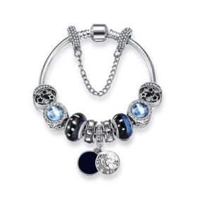 Charm Bracelet Silver-Tone Glass Crystal Beads Star Charm Blue Black Half Moon Dangling Charm